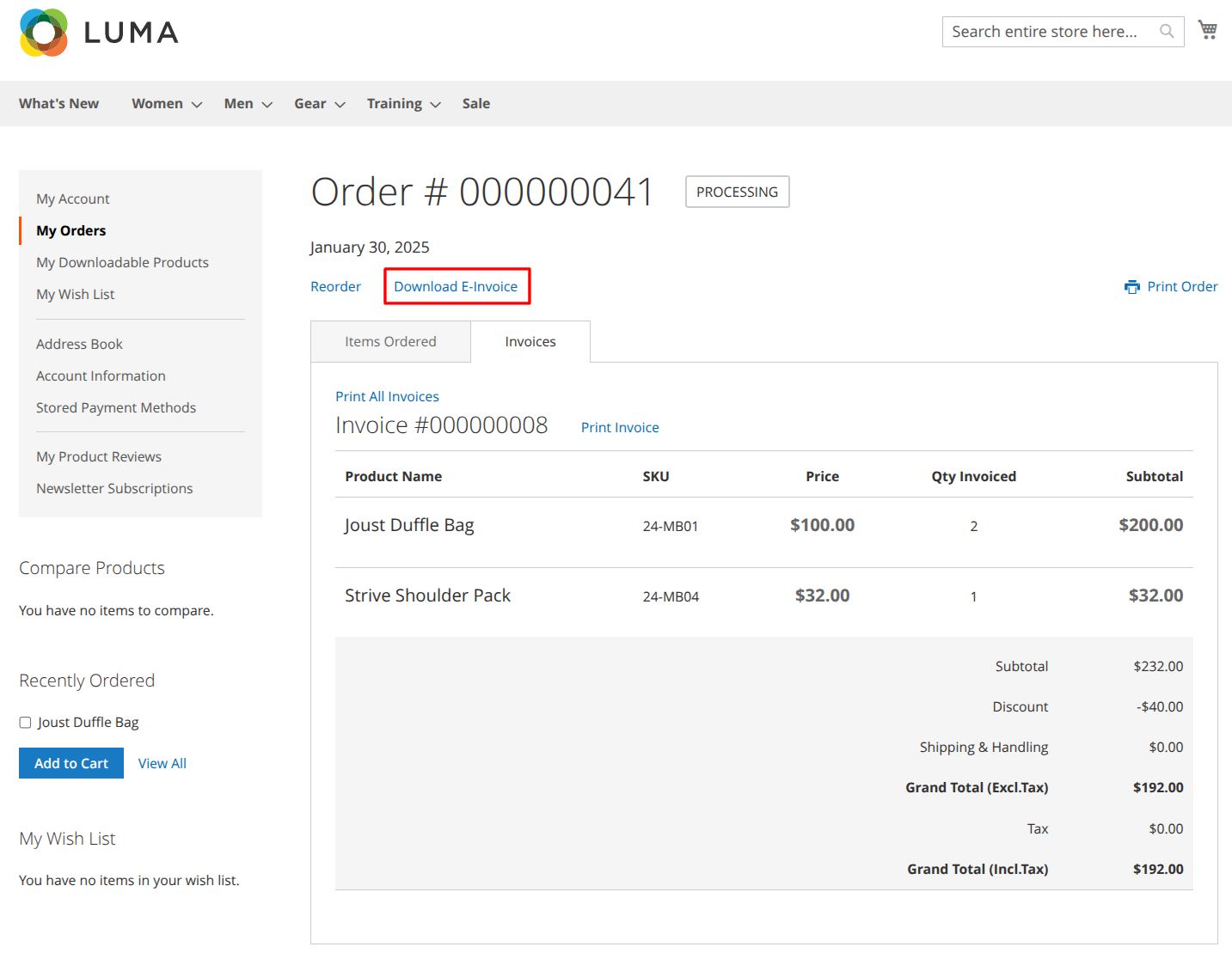 Frontend Customer Invoice View